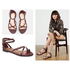 💕TED BAKER LONDON💕 Mathar Flat Studded Gladiator Sandal ~ Dark Brown 39.5 NWT